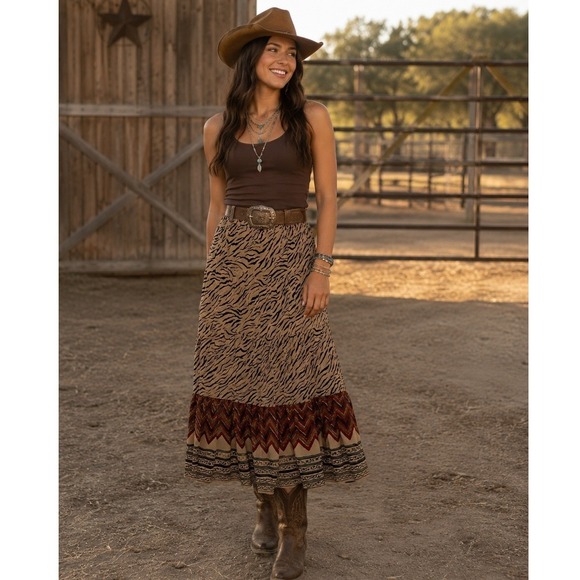 Lauren Ralph Lauren Dresses & Skirts - Lauren Ralph Lauren Maxi Skirt Womens M Animal Print Southwestern Tiered Vintage